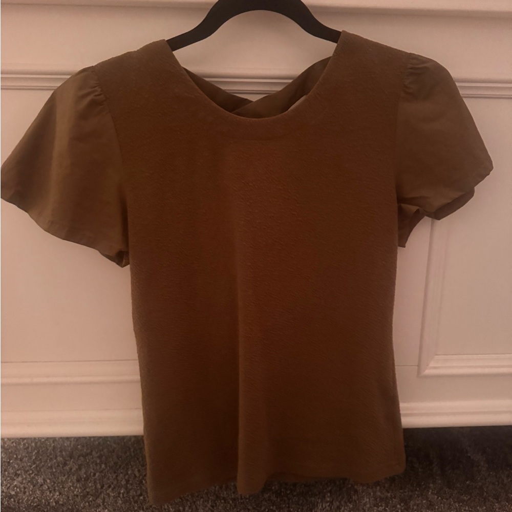 Anthropologie Olive Green Crisscross Back Women Top - Picture 3 of 4